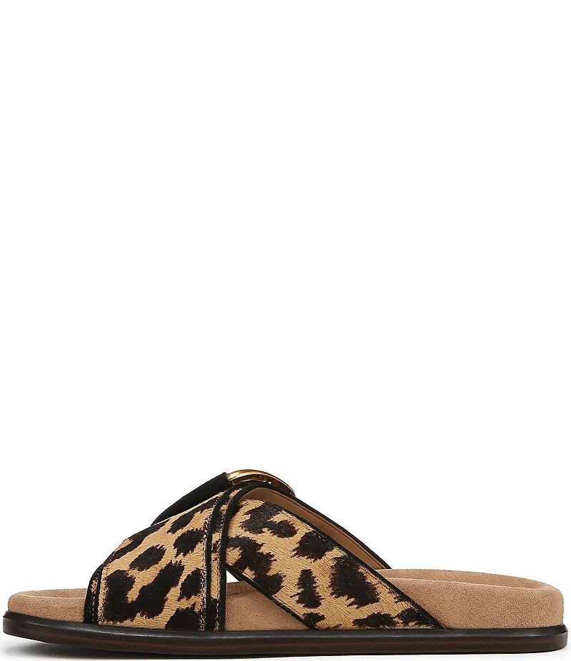 Sam Edelman Darla Leopard Print Calf Hair Criss Cross Buckle Hardware Slide Sandals