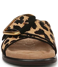 Sam Edelman Darla Leopard Print Calf Hair Criss Cross Buckle Hardware Slide Sandals