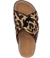 Sam Edelman Darla Leopard Print Calf Hair Criss Cross Buckle Hardware Slide Sandals