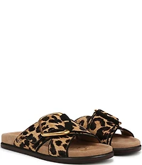 Sam Edelman Darla Leopard Print Calf Hair Criss Cross Buckle Hardware Slide Sandals