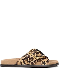 Sam Edelman Darla Leopard Print Calf Hair Cross Buckle Hardware Slide Sandals