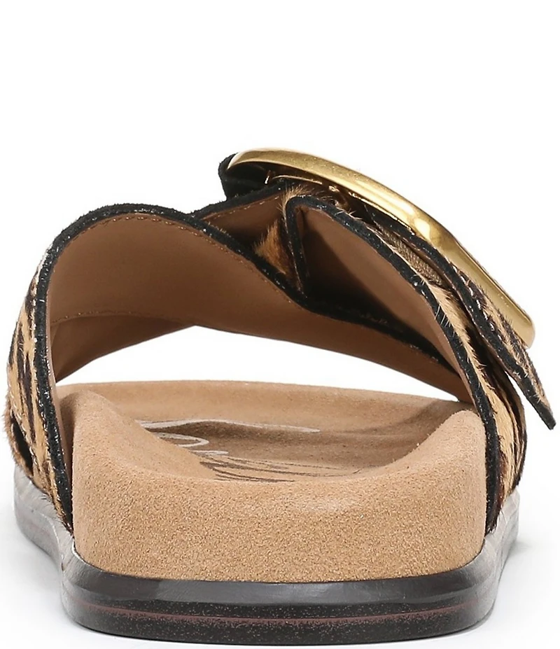 Sam Edelman Darla Leopard Print Calf Hair Cross Buckle Hardware Slide Sandals