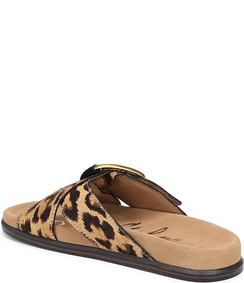 Sam Edelman Darla Leopard Print Calf Hair Cross Buckle Hardware Slide Sandals
