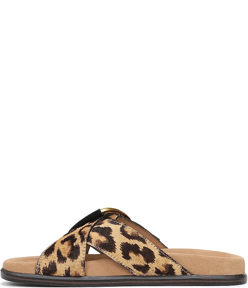 Sam Edelman Darla Leopard Print Calf Hair Cross Buckle Hardware Slide Sandals