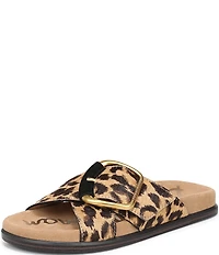 Sam Edelman Darla Leopard Print Calf Hair Cross Buckle Hardware Slide Sandals