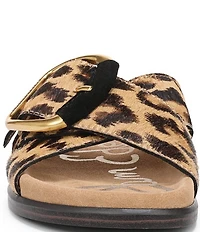 Sam Edelman Darla Leopard Print Calf Hair Cross Buckle Hardware Slide Sandals