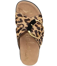 Sam Edelman Darla Leopard Print Calf Hair Cross Buckle Hardware Slide Sandals