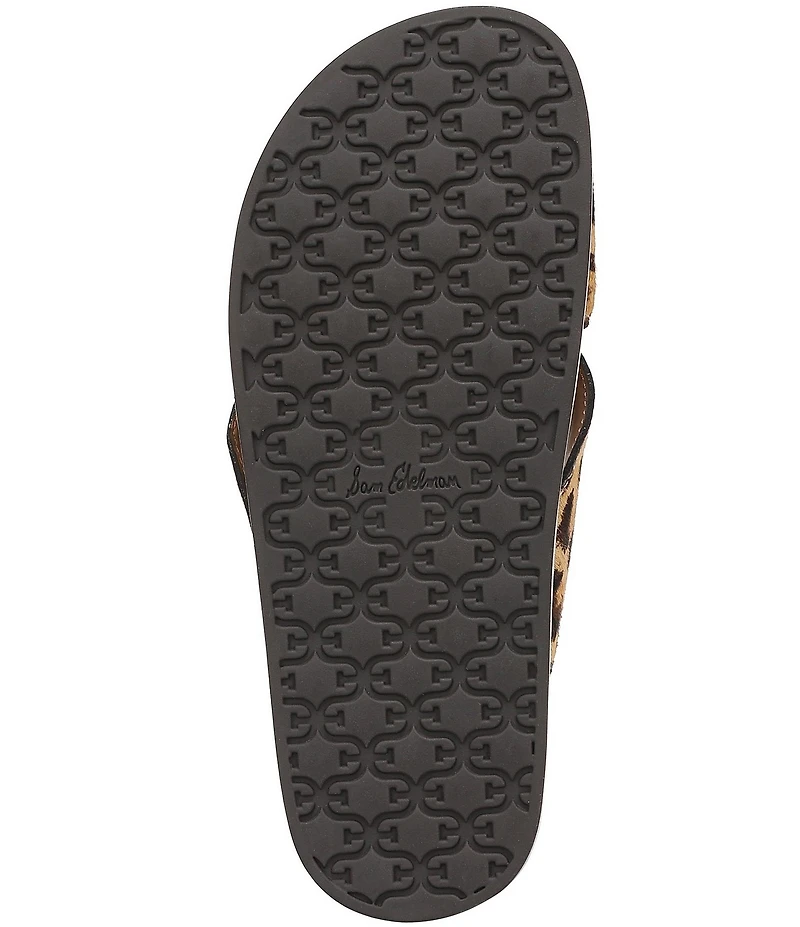 Sam Edelman Darla Leopard Print Calf Hair Cross Buckle Hardware Slide Sandals