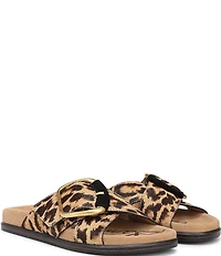 Sam Edelman Darla Leopard Print Calf Hair Cross Buckle Hardware Slide Sandals