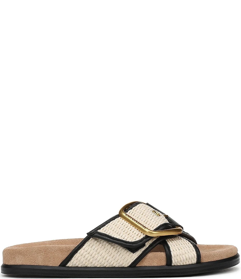 Sam Edelman Darla Raffia Multi Criss Cross Buckle Hardware Slide Sandals