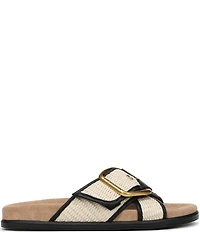 Sam Edelman Darla Raffia Multi Criss Cross Buckle Hardware Slide Sandals