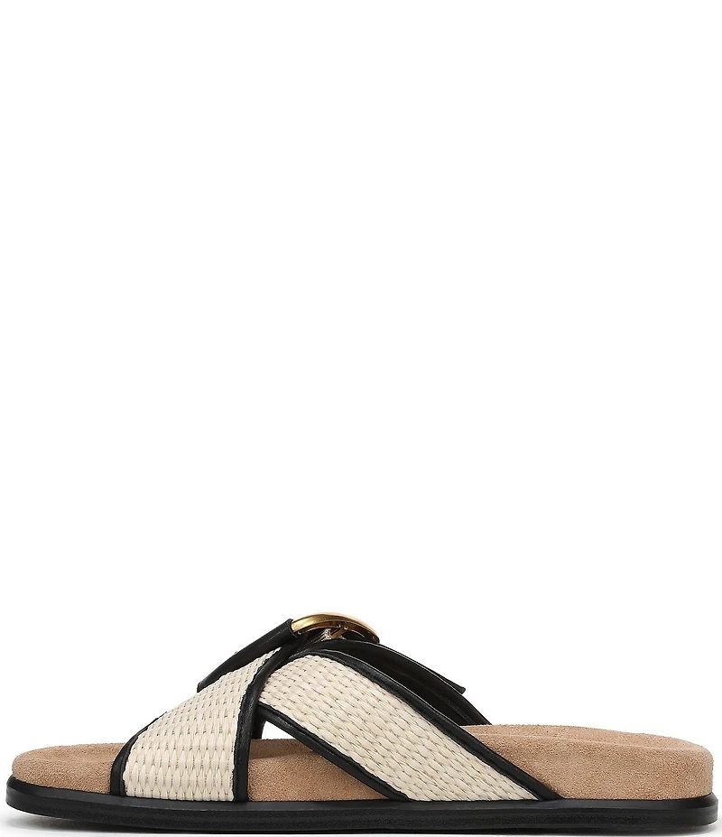 Sam Edelman Darla Raffia Multi Criss Cross Buckle Hardware Slide Sandals