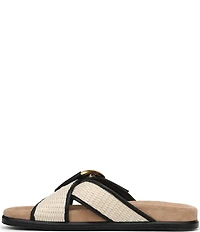 Sam Edelman Darla Raffia Multi Criss Cross Buckle Hardware Slide Sandals