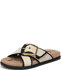 Sam Edelman Darla Raffia Multi Criss Cross Buckle Hardware Slide Sandals