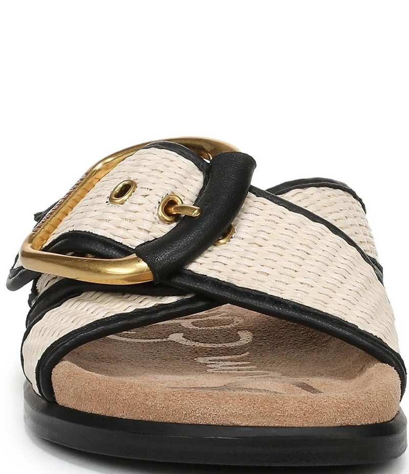 Sam Edelman Darla Raffia Multi Criss Cross Buckle Hardware Slide Sandals