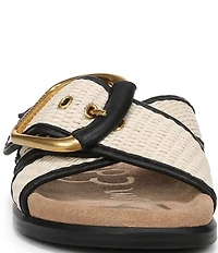 Sam Edelman Darla Raffia Multi Criss Cross Buckle Hardware Slide Sandals