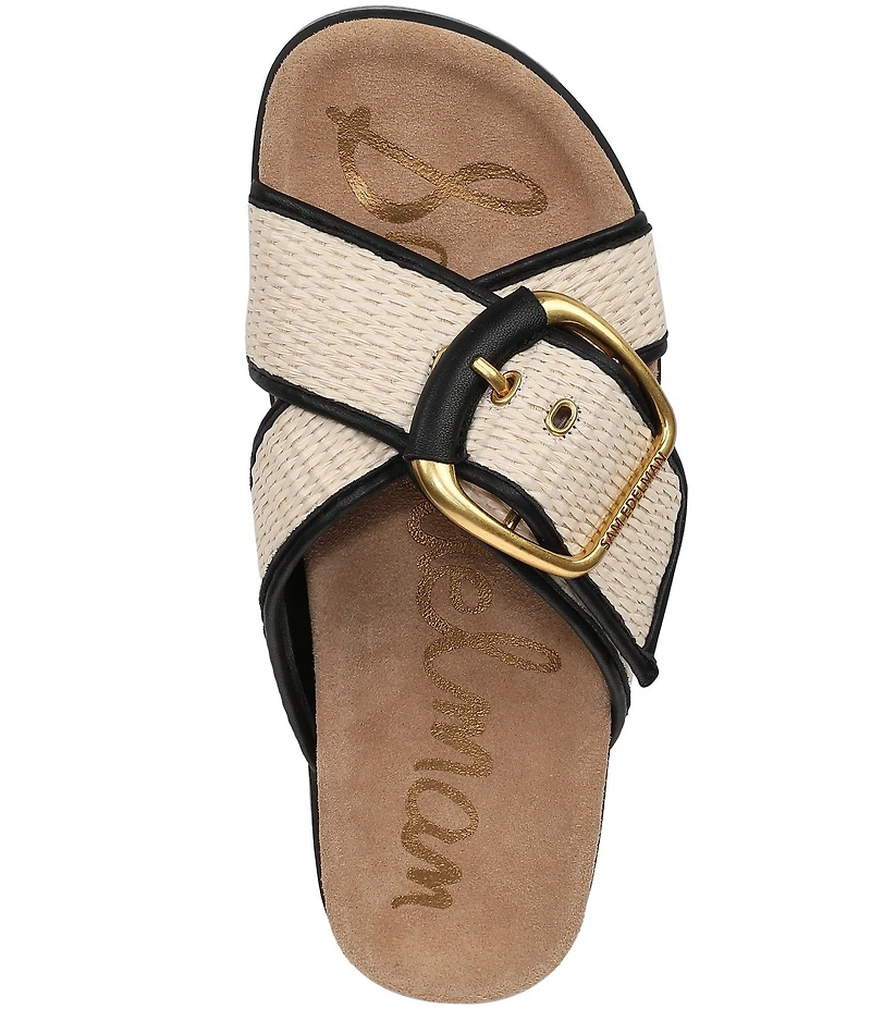 Sam Edelman Darla Raffia Multi Criss Cross Buckle Hardware Slide Sandals