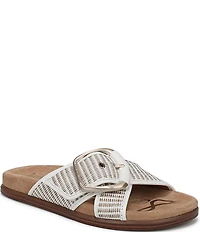 Sam Edelman Darla Raffia Stripe Criss Cross Buckle Hardware Slide Sandals