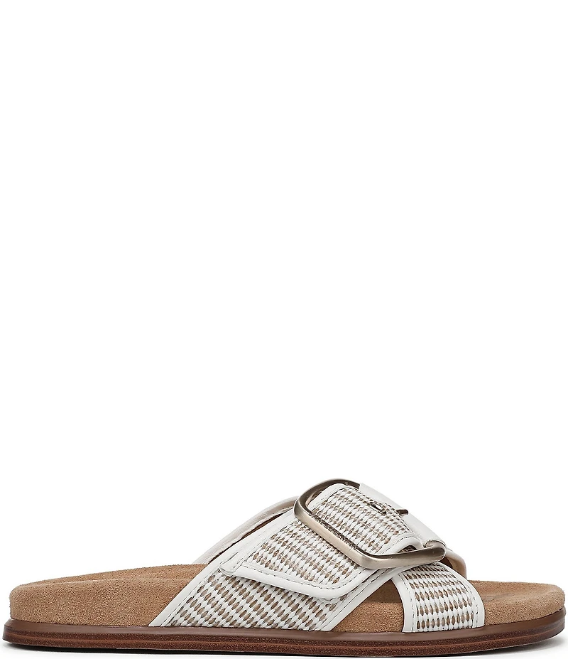 Sam Edelman Darla Raffia Stripe Criss Cross Buckle Hardware Slide Sandals