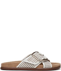 Sam Edelman Darla Raffia Stripe Criss Cross Buckle Hardware Slide Sandals