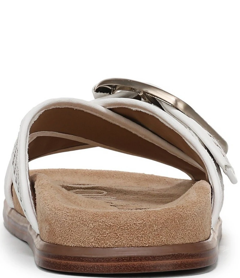 Sam Edelman Darla Raffia Stripe Criss Cross Buckle Hardware Slide Sandals