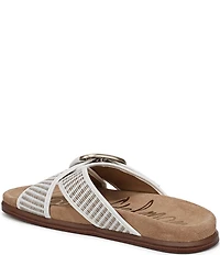 Sam Edelman Darla Raffia Stripe Criss Cross Buckle Hardware Slide Sandals