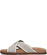 Sam Edelman Darla Raffia Stripe Criss Cross Buckle Hardware Slide Sandals