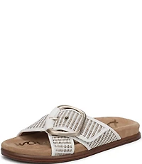 Sam Edelman Darla Raffia Stripe Criss Cross Buckle Hardware Slide Sandals