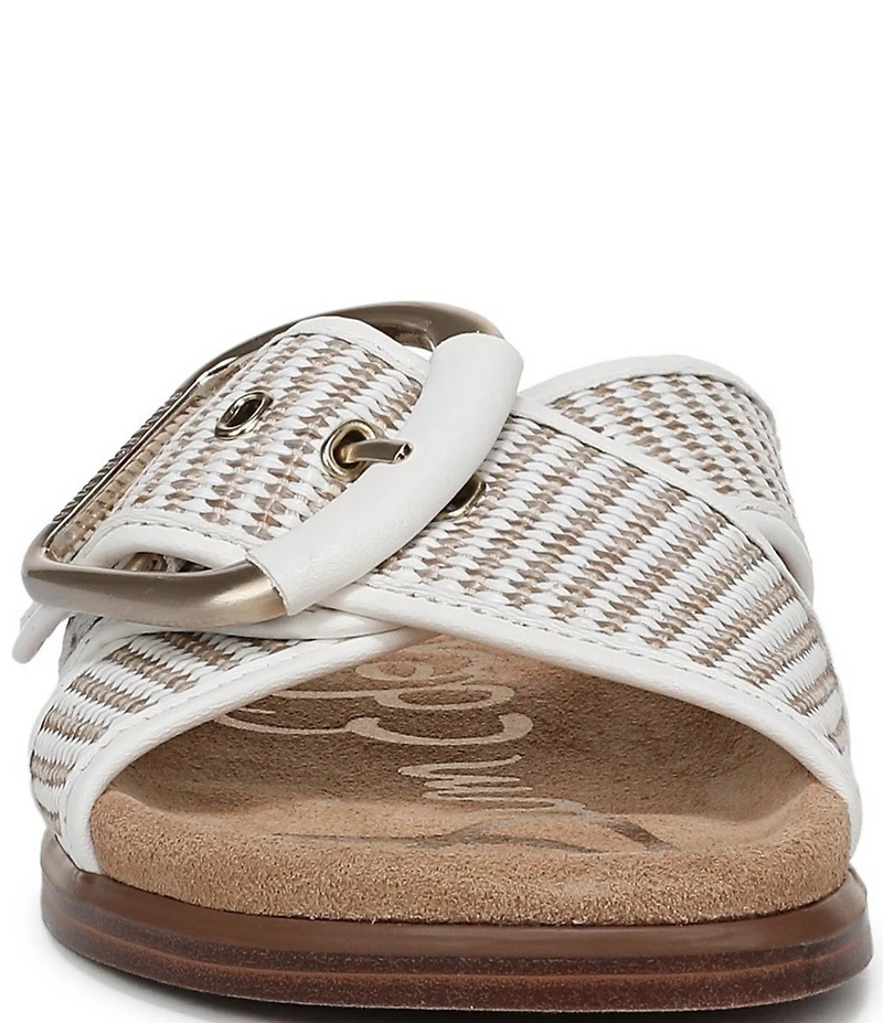 Sam Edelman Darla Raffia Stripe Criss Cross Buckle Hardware Slide Sandals