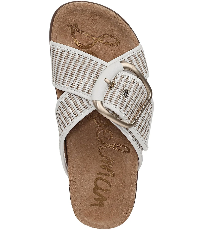 Sam Edelman Darla Raffia Stripe Criss Cross Buckle Hardware Slide Sandals