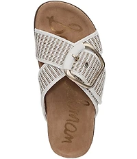 Sam Edelman Darla Raffia Stripe Criss Cross Buckle Hardware Slide Sandals