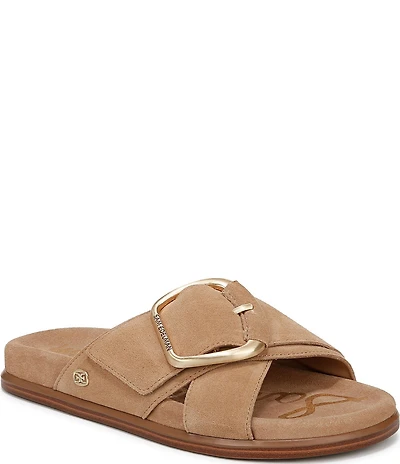 Sam Edelman Darla Suede Criss Cross Buckle Hardware Slide Sandals