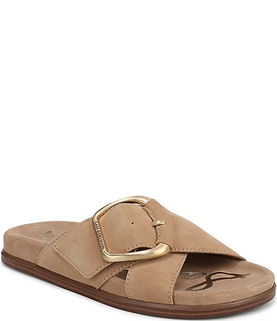 Sam Edelman Darla Suede Cross Buckle Hardware Platform Slide Sandals