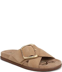 Sam Edelman Darla Suede Cross Buckle Hardware Platform Slide Sandals