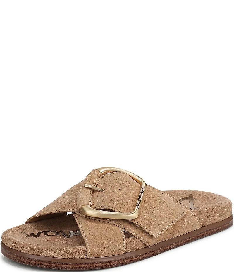 Sam Edelman Darla Suede Cross Buckle Hardware Platform Slide Sandals