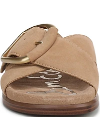 Sam Edelman Darla Suede Cross Buckle Hardware Platform Slide Sandals