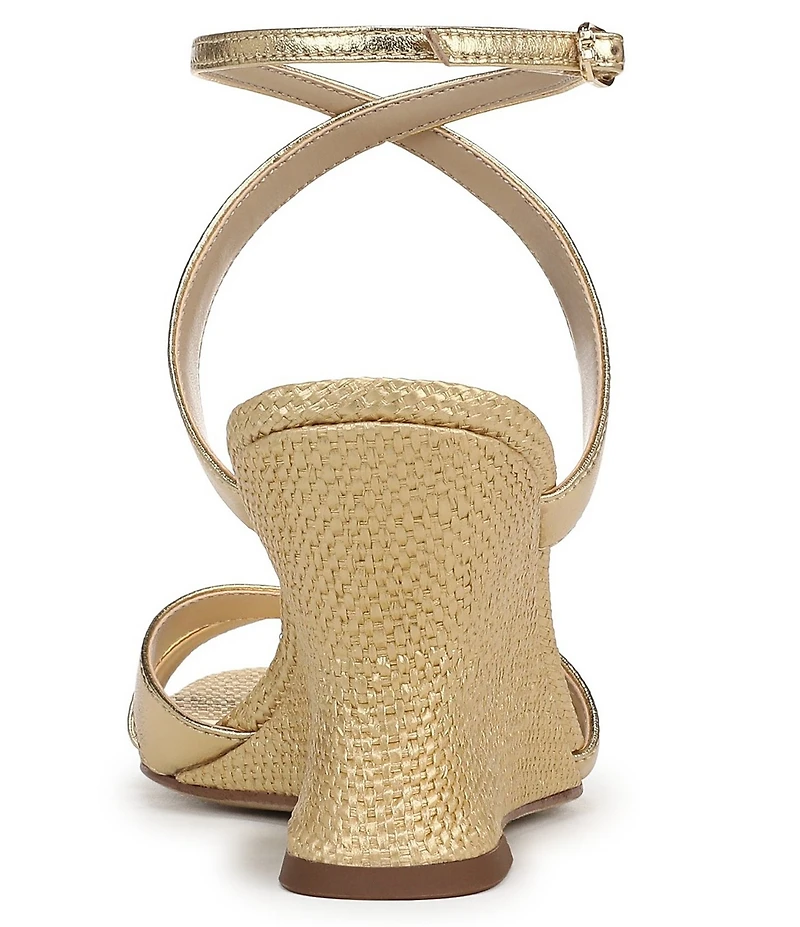 Sam Edelman Davi Leather and Raffia Ankle Wrap Wedge Dress Sandals