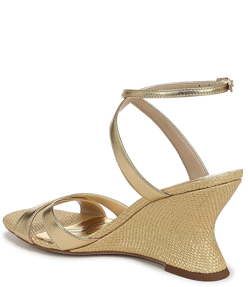 Sam Edelman Davi Leather and Raffia Ankle Wrap Wedge Dress Sandals