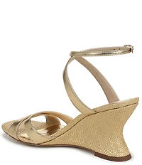 Sam Edelman Davi Leather and Raffia Ankle Wrap Wedge Dress Sandals
