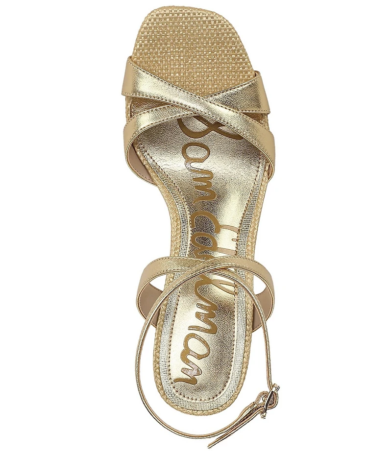 Sam Edelman Davi Leather and Raffia Ankle Wrap Wedge Dress Sandals
