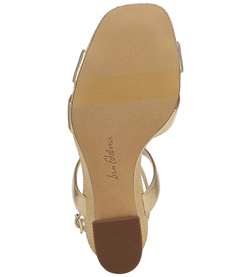 Sam Edelman Davi Leather and Raffia Ankle Wrap Wedge Dress Sandals