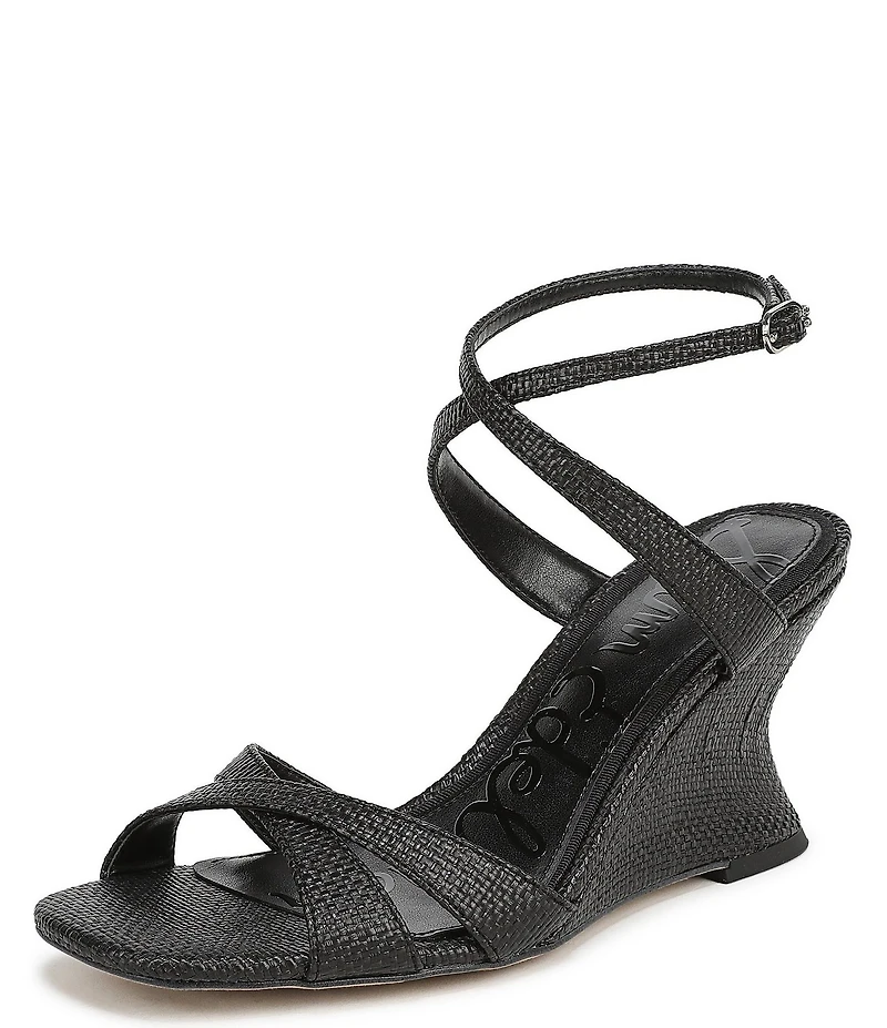 Sam Edelman Davi Raffia Ankle Wrap Wedge Dress Sandals