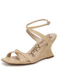 Sam Edelman Davi Raffia Ankle Wrap Wedge Dress Sandals