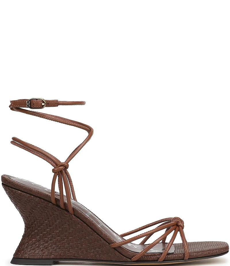Sam Edelman Daxton Leather and Raffia Ankle Wrap Wedge Dress Sandals
