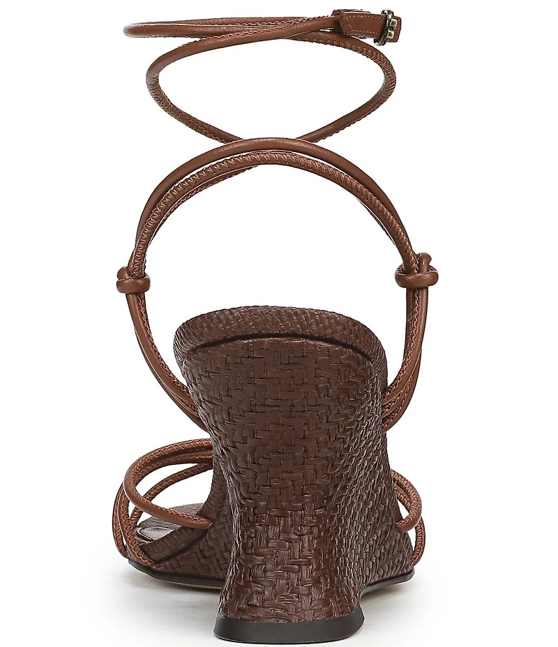 Sam Edelman Daxton Leather and Raffia Ankle Wrap Wedge Dress Sandals