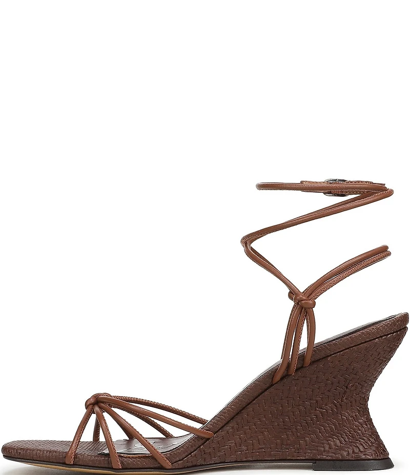 Sam Edelman Daxton Leather and Raffia Ankle Wrap Wedge Dress Sandals