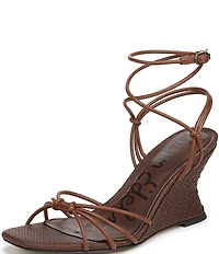 Sam Edelman Daxton Leather and Raffia Ankle Wrap Wedge Dress Sandals