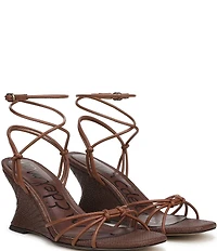 Sam Edelman Daxton Leather and Raffia Ankle Wrap Wedge Dress Sandals