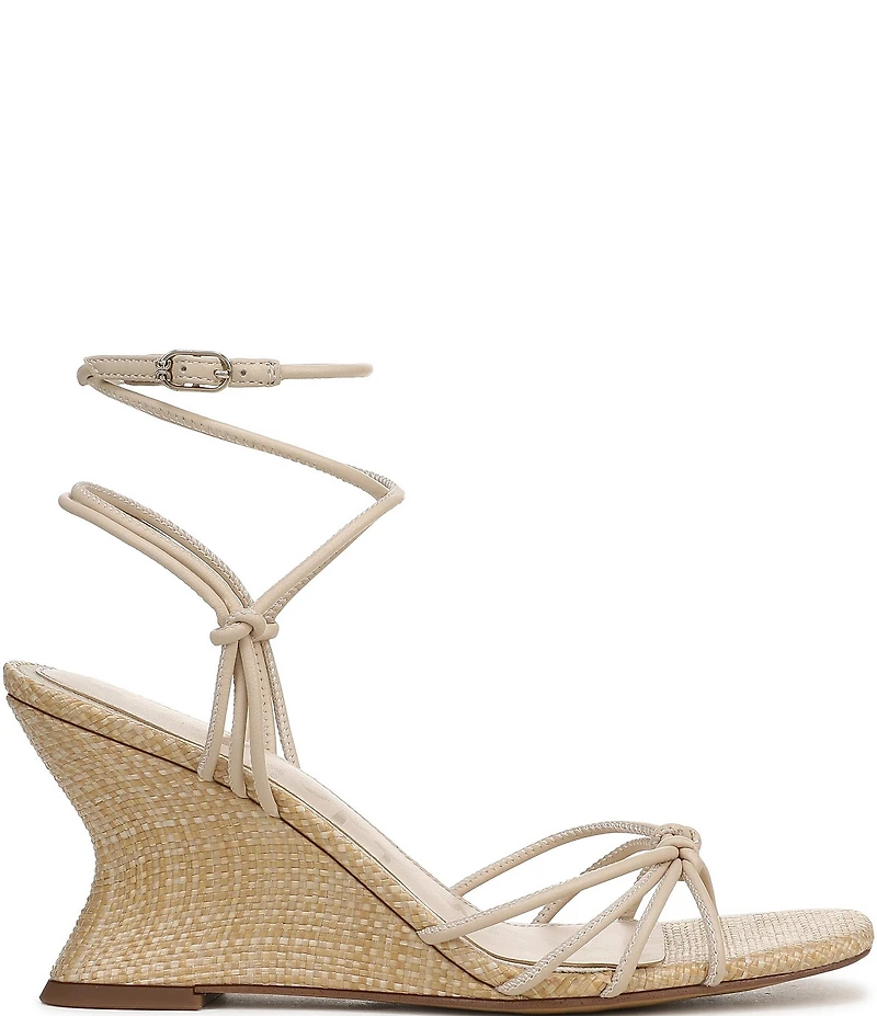 Sam Edelman Daxton Leather and Raffia Ankle Wrap Wedge Dress Sandals