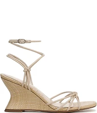 Sam Edelman Daxton Leather and Raffia Ankle Wrap Wedge Dress Sandals